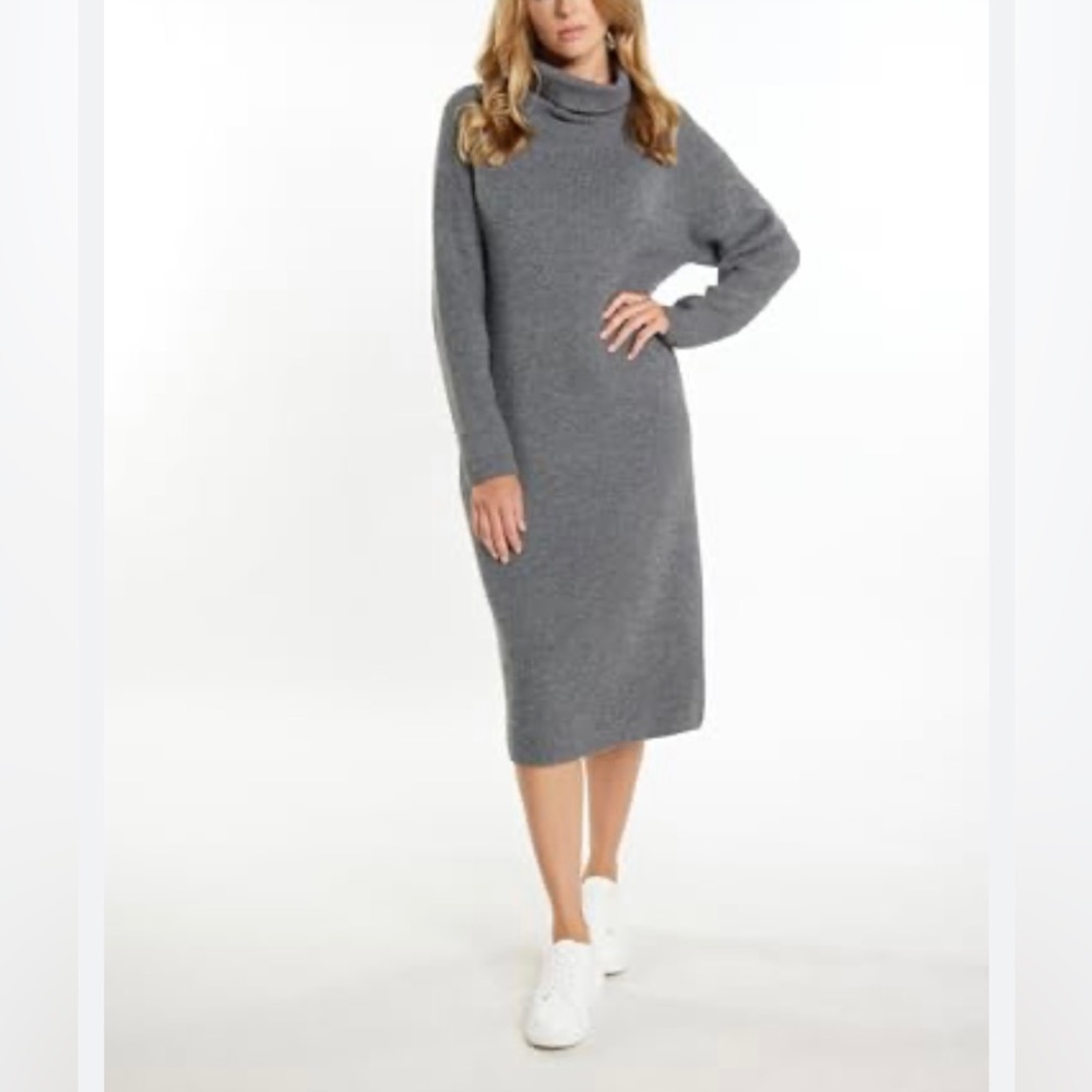 NWT Hanna Andersson Gray Cowl Neck Sweater Midi Dress Women’s XL Minimalist Cozy
